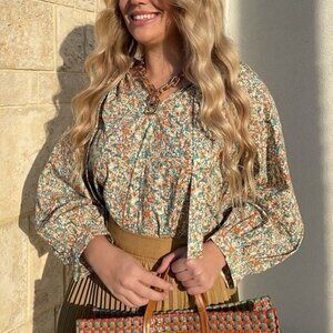 Rails Amal Blouse Size Large Cassia Floral Neck Tie Cotton Poplin MSRP $198